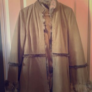 Bebe one of a kind suede and fur reversible coat
